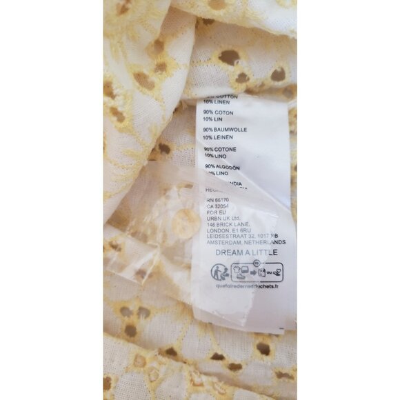 NEW FREE PEOPLE A LITTLE DREAM EYELET EMBROIDERY YELLOW CROP BLOUSE LARGE - Picture 8 of 8
